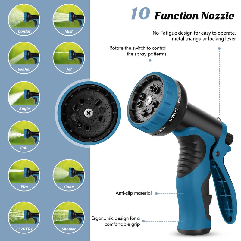 Advinski Garden Hose 50FT  Water Hose with 10 Function Nozzle  Garden Hose Metal with Leak-proof Connectors  No-Kink  Lightweight  Puncture-proof  Pet-proof  Sturdy  550PSI  Hose for Outdoor  Yard - Image 3